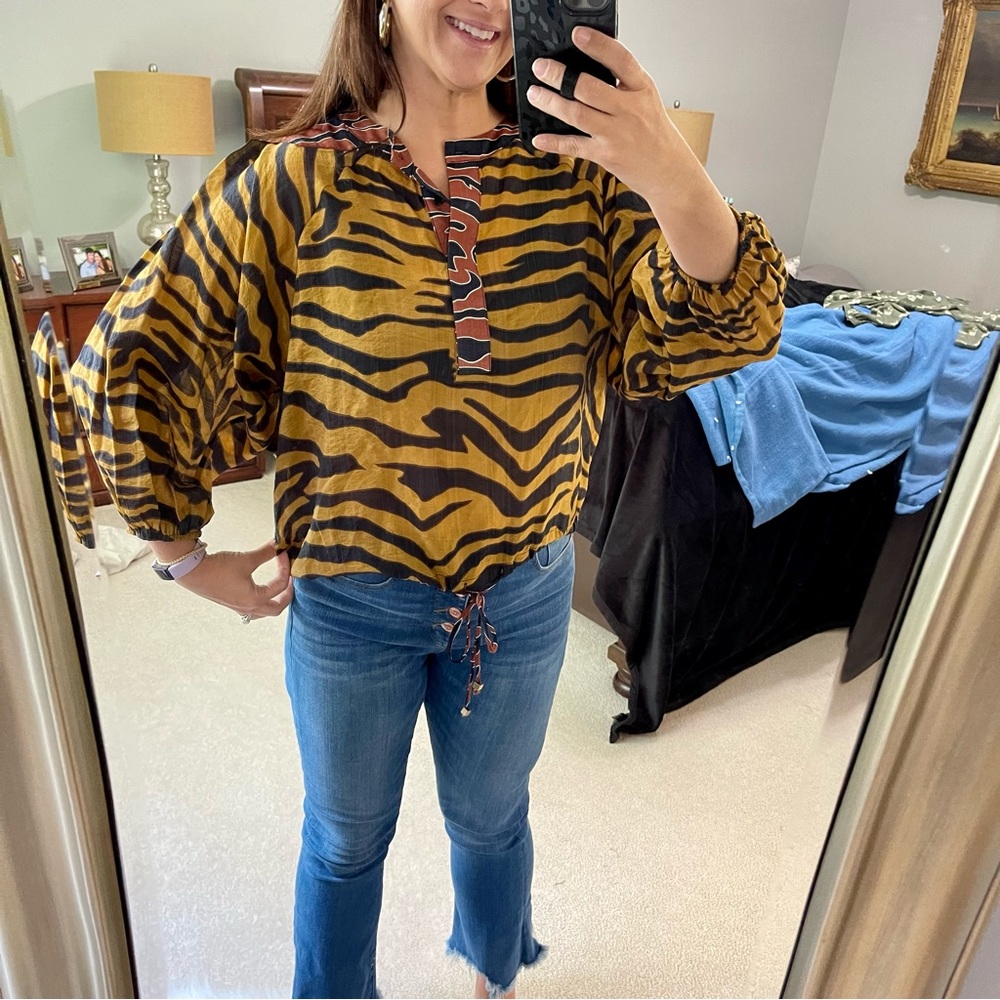 Buru Animal Print Top with Drawstring Waist